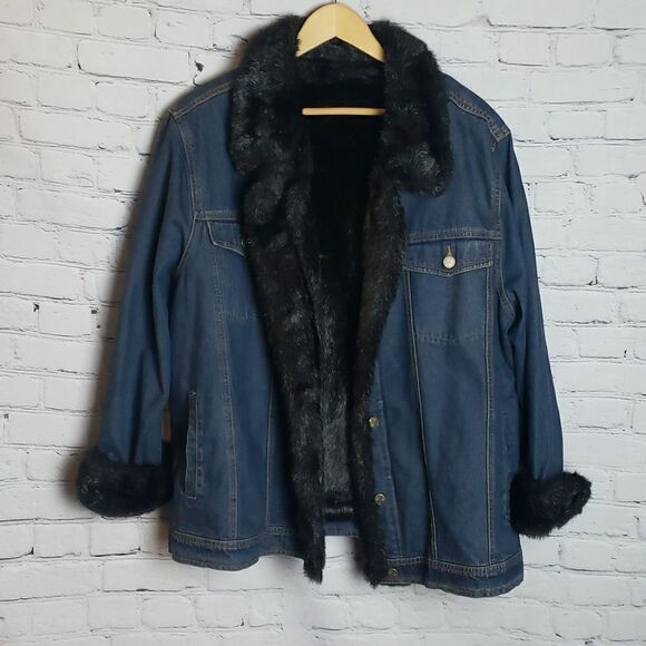 Vintage Dennis Basso Jean Faux Fur Jacket - Picture 1 of 9